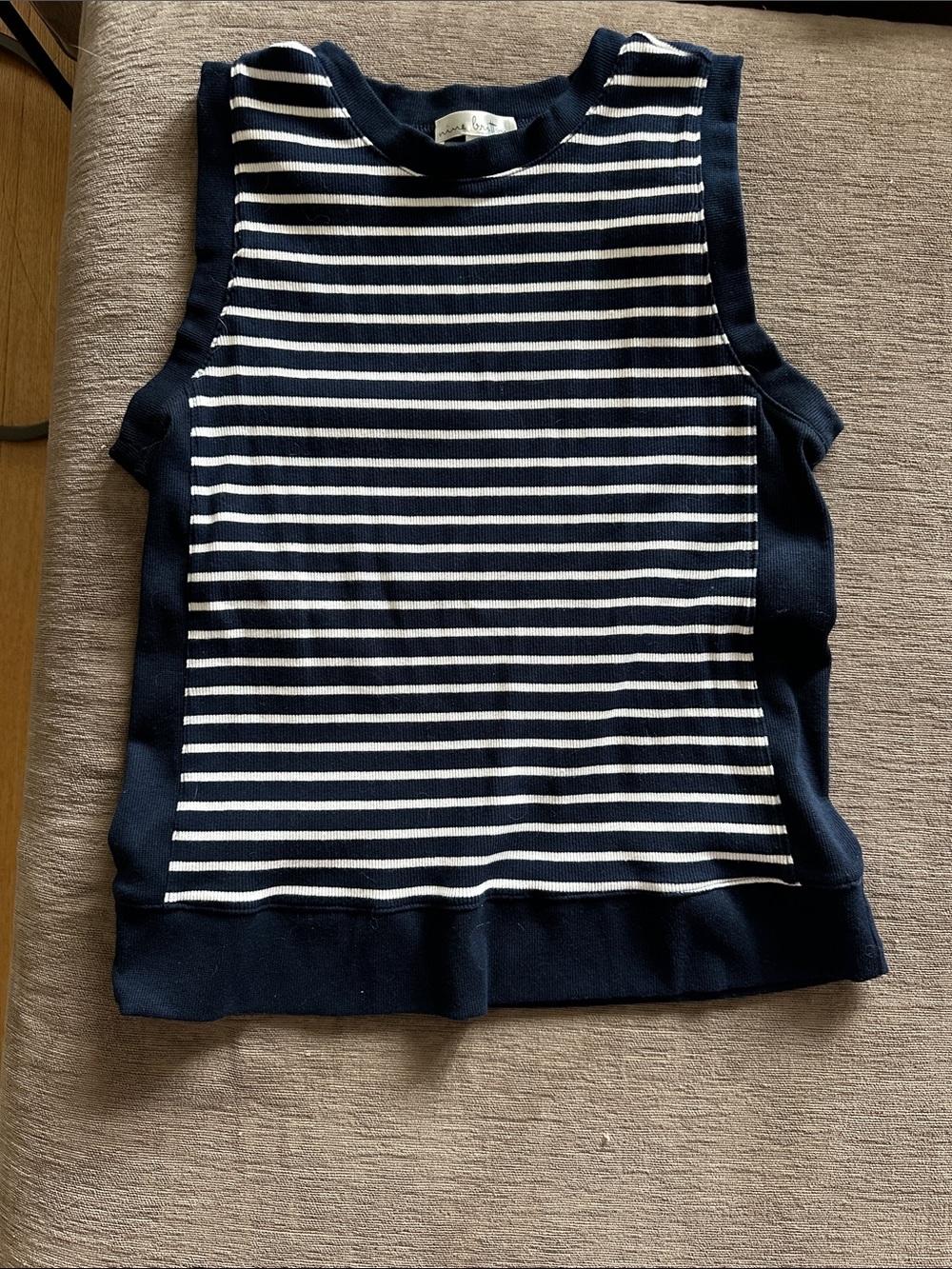 Nine Britton Navy and White Striped Sleeveless Knit Top